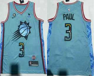 Mens Phoenix Suns #3 Chris Paul Blue 2022 City 6 Patch Sponsor Icon Swingman Jersey